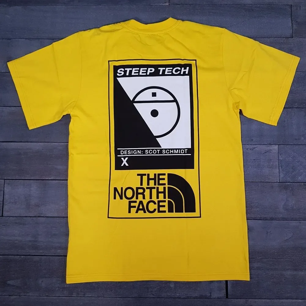 THE NORTH FACE Steep Tech Scot Schmidt T-shirt Mens Size SMALL Lightning Yellow